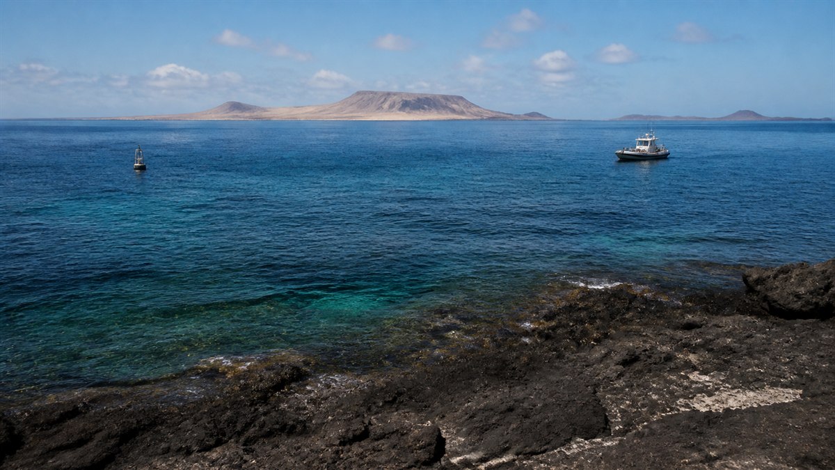 Costa volcánica y aguas de Lanzarote frente a La Graciosa