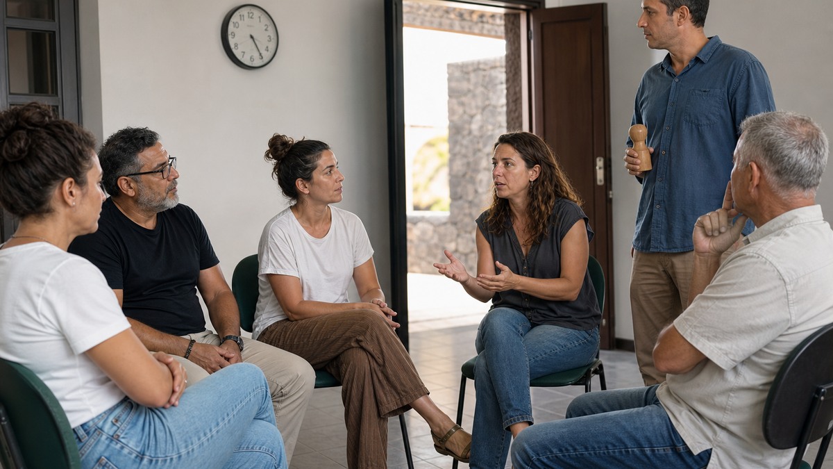Vecinos de Lanzarote celebrando una reunión con turnos moderados